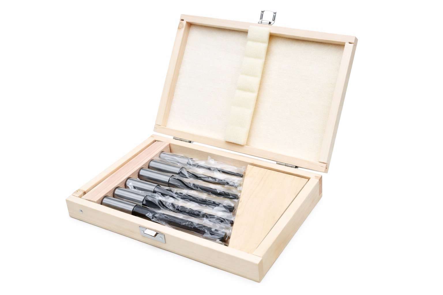 Set de burghie de mortezat dreapta destinat realizării locașurilor rectangulare (mortase) în lemn masiv și materiale derivate, utilizând mașini de mortezat sau unități dedicate din centre de prelucrare.